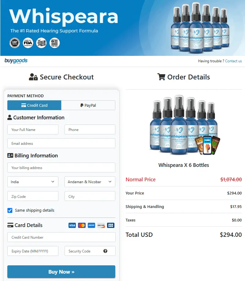 Whispeara Whispeara Order Page